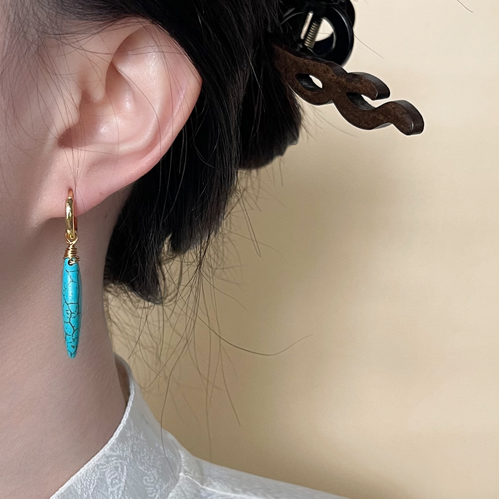 尼泊尔藏式耳钉丁真藏族手作合成绿松石耳环少数民族风耳扣文艺复