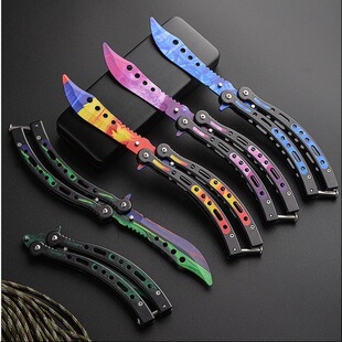 cs蝴蝶刀全钢折叠刀新手练习户外刀未开刃甩手csgo周边花式游戏