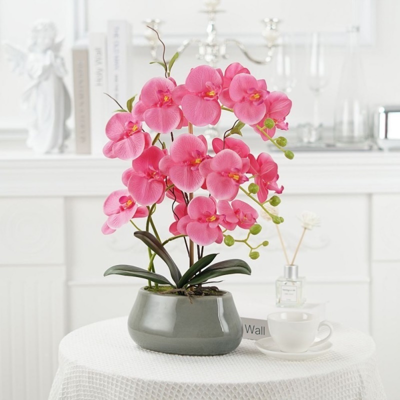 蝴蝶兰仿真花盆栽兰花套装高档客厅假花摆件酒店玄关陶瓷花盆饰品