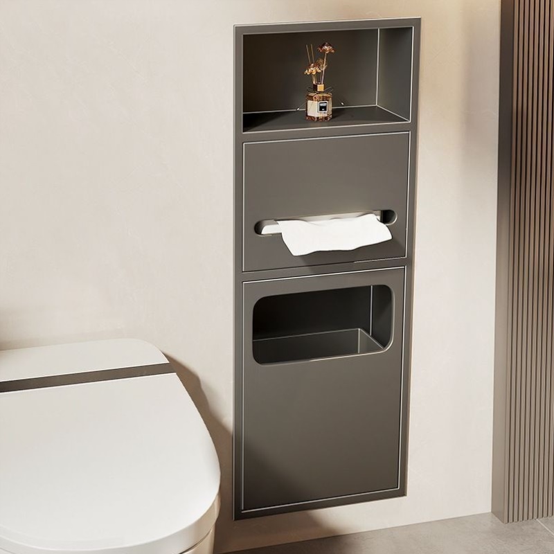 马桶壁龛卫生间嵌入式垃圾桶壁龛柜隐藏式纸巾盒浴室不锈钢置物架