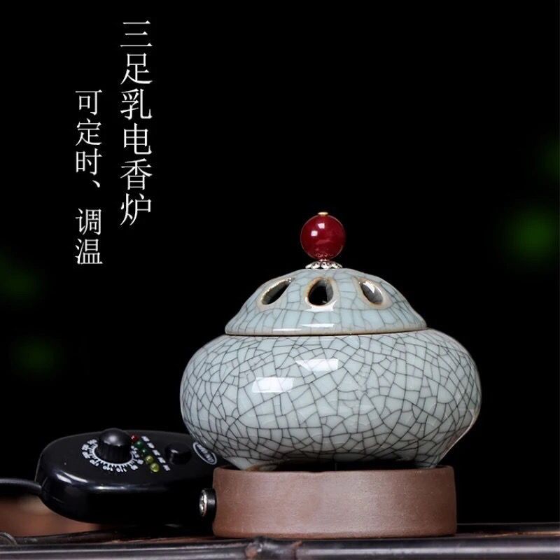 隐器陶瓷 三足如意定时调温电子香薰炉 沉香炉熏香木块木粉精油
