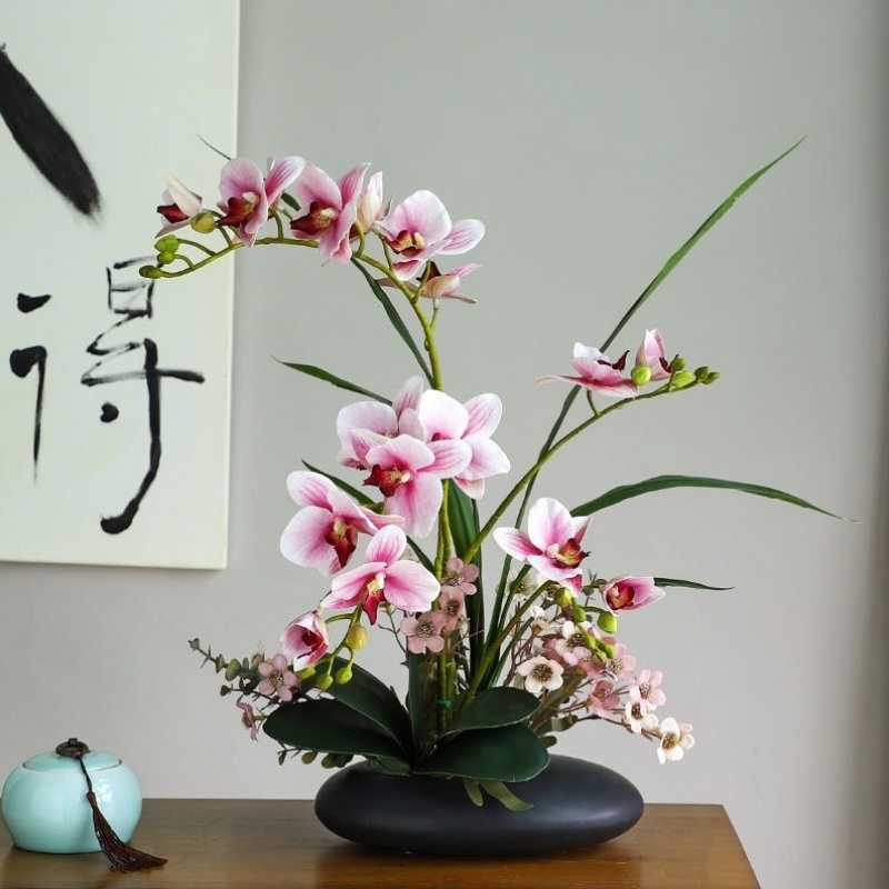 仿真花高级仿真手感蝴蝶兰盆景盆栽花艺插花桌面装饰花艺摆件