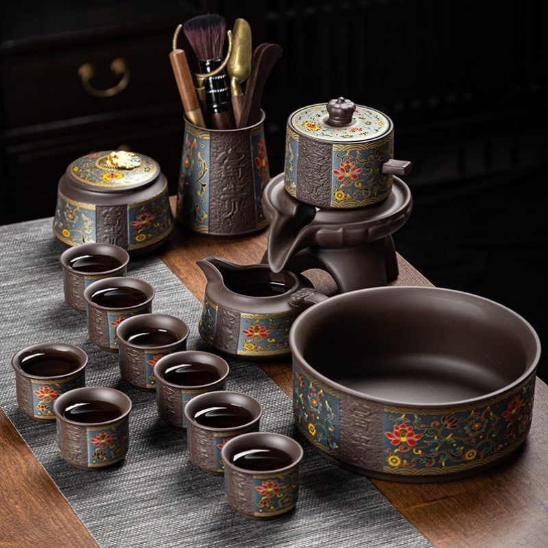 紫砂自动茶具套装家用功夫轻奢高档2024新款懒人石磨泡茶神器送礼