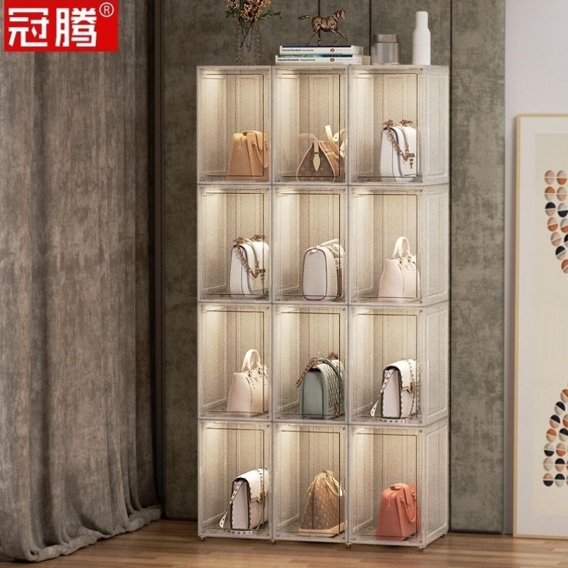 包包存放收纳神器放置架落地挂包架子家用卧室背包柜置物架透明盒