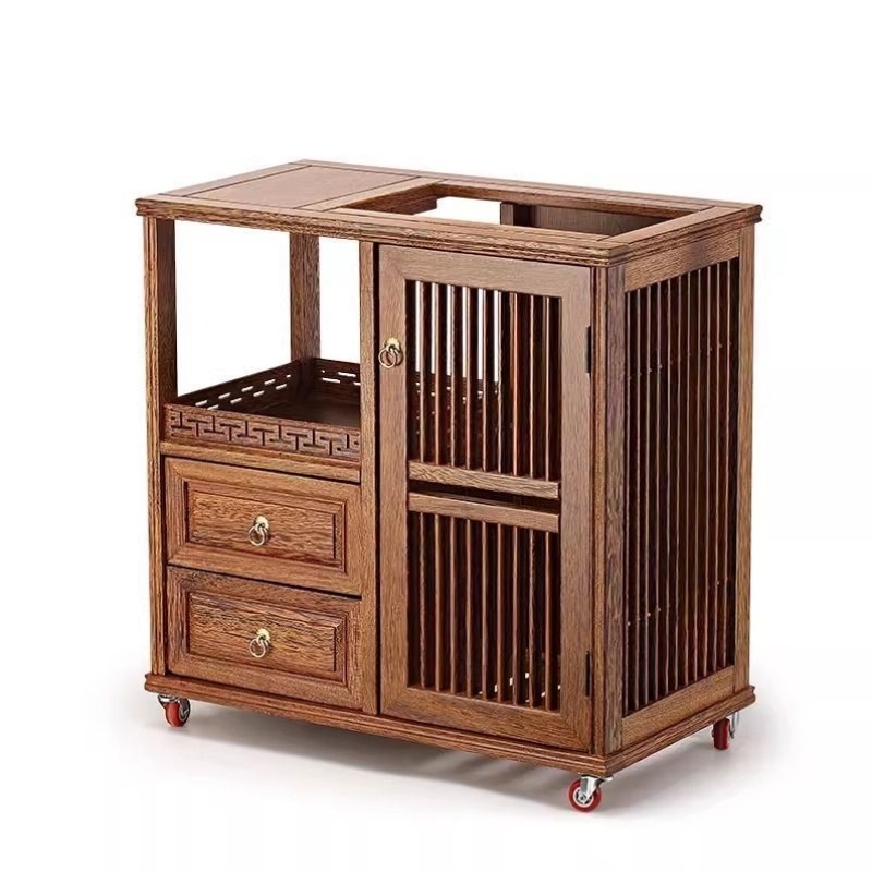 鸡翅木实木移动茶水柜客厅新中式茶几边柜办公室家用烧水台餐边柜
