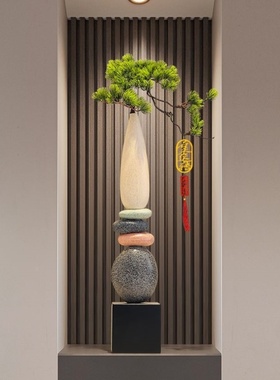 时来运转入户玄关落地花瓶摆件客厅电视柜迎客松装饰品乔迁礼物