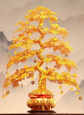 开业摆件金钱树铝线手工艺品成品手工发财树店铺招财家居装饰摆件