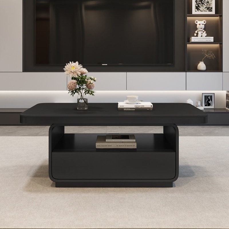 胡桃木长方形简约意式方形高级岩板茶几客厅家用户型轻奢组合极简