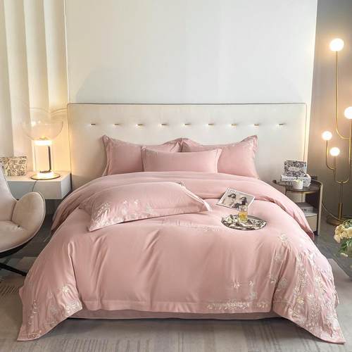 简约床品60支澳棉四季轻奢四件套亲肤床单床笠床上用品被套刺绣花