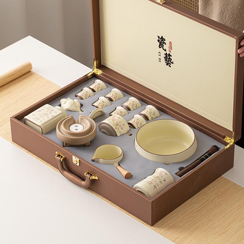 汝窑紫藤花自动茶具套装家用轻奢高档懒人泡茶神器可定陶瓷茶杯