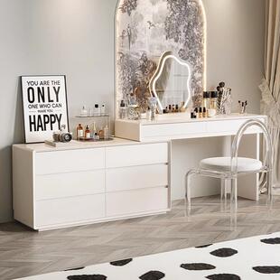 实木梳妆台斗柜一体收纳现代简约白色书桌轻奢写字台转角化妆桌
