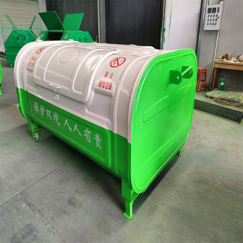 供应大型勾臂垃圾集装箱 市政环卫3方铁皮垃圾桶中转带轮可卸