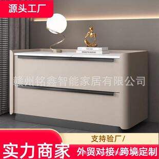 新款岩板面大尺寸床头柜现代简约奶油风轻奢高端家用卧室实木收纳