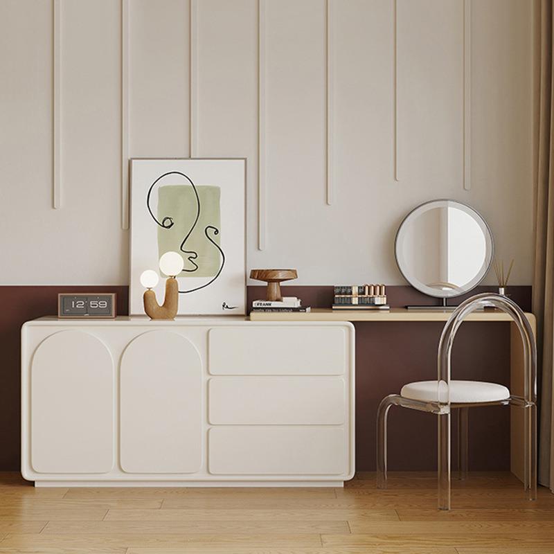 现代简约家用小户型可拉伸卧室梳妆台法式奶油风创意烤漆化妆台