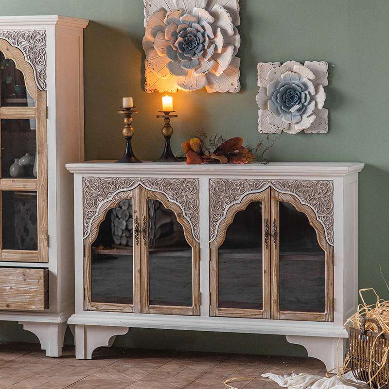 美式乡村实木玄关柜欧式宫廷风入户高级感柜子走廊过道柜家用立柜