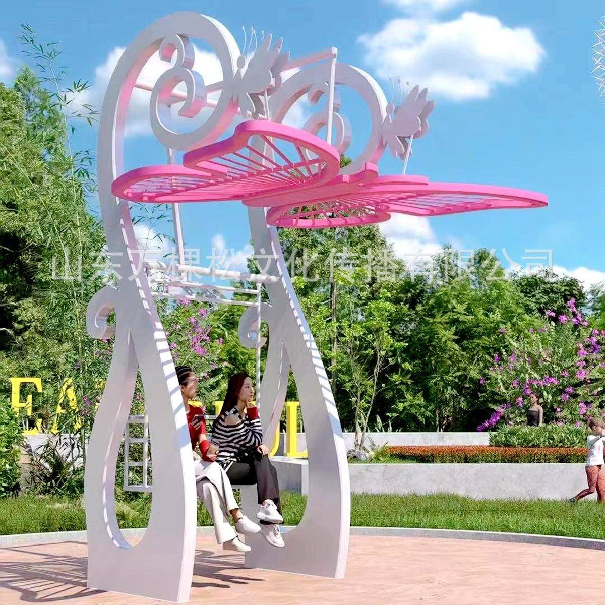 网红发光蝴蝶秋千户外景区LED炫彩灯光吊椅秋千引流打卡互动道具