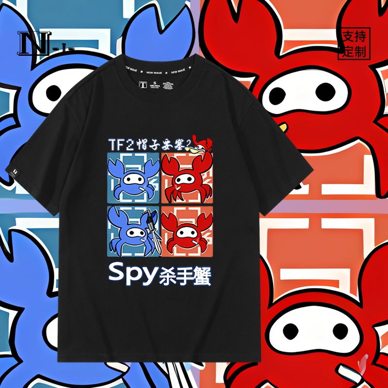 TF2 军团要塞2 SPY间谍杀手蟹周边短袖T恤衫男女夏季二次元上衣服