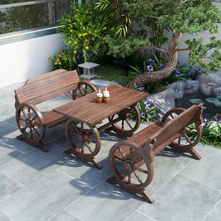 防腐木桌椅户外庭院阳台室外休闲露台三件套花园外摆桌子组合别墅