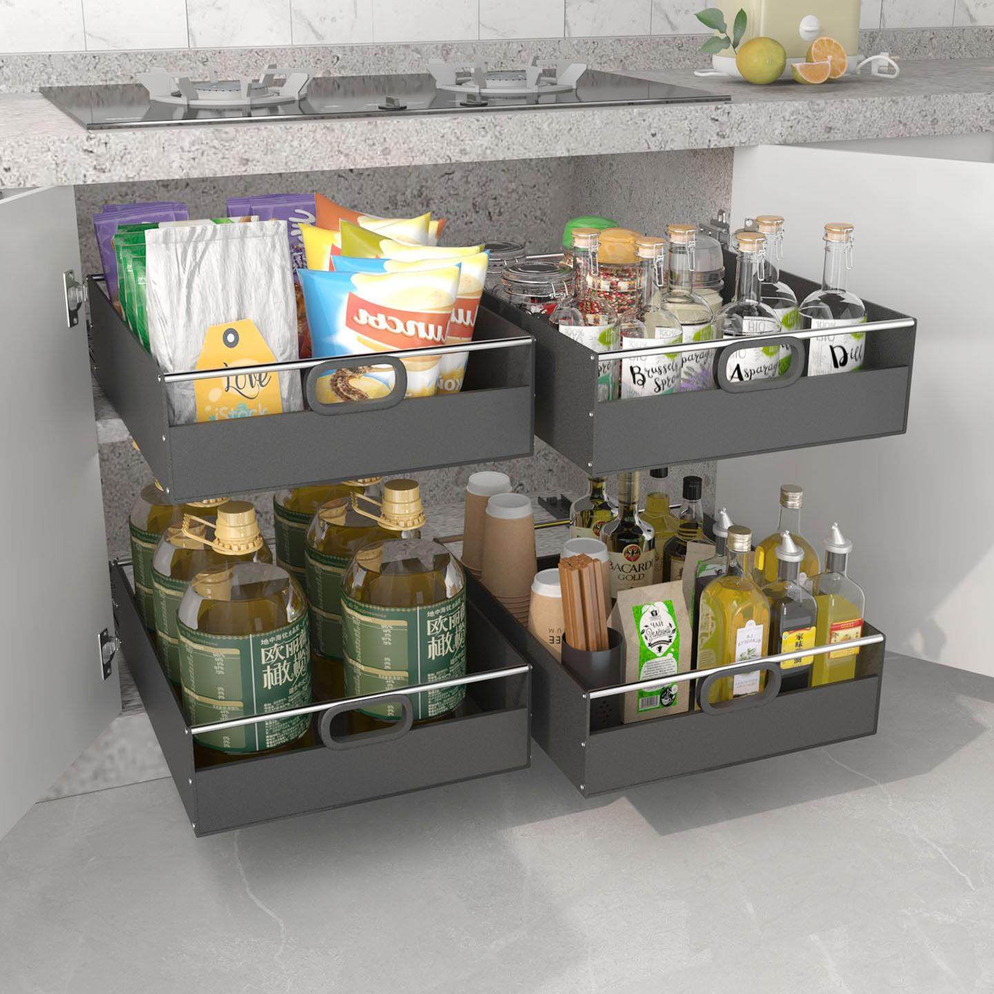 新款黑色加高抽屉拉篮带滑轨厨房收纳托盘橱柜改造收纳箱环保PP板,收纳整理,收纳箱,淘宝优惠券,粉丝福利购,淘宝优惠卷