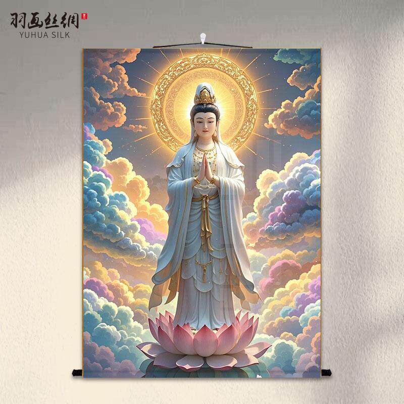 结缘观音画像佛堂家用供奉摆台画白衣南海观世音菩萨佛像摆件挂画