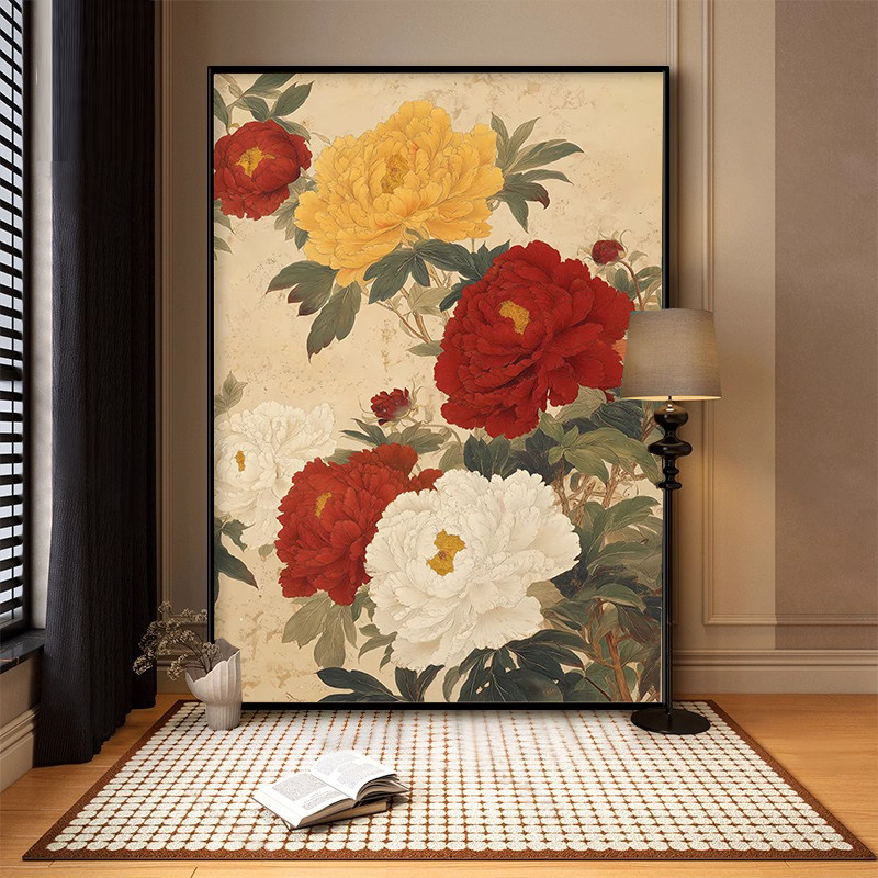 新中式东方美学牡丹装饰画客厅沙发背景花开富贵宋代花鸟卧室挂画