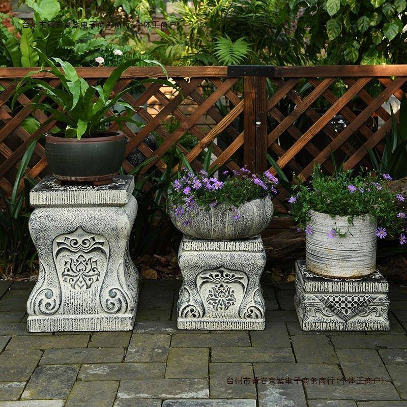 艺术盆景架长条凳实木创意花架中式室外庭院花园复古户外墩仿包邮