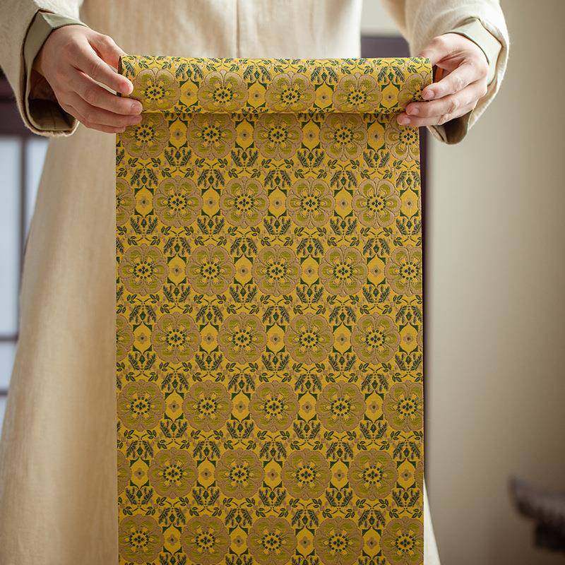 知舍织锦茶席套组长安菊茶席金丝提花中式复古布艺桌旗茶桌布茶垫