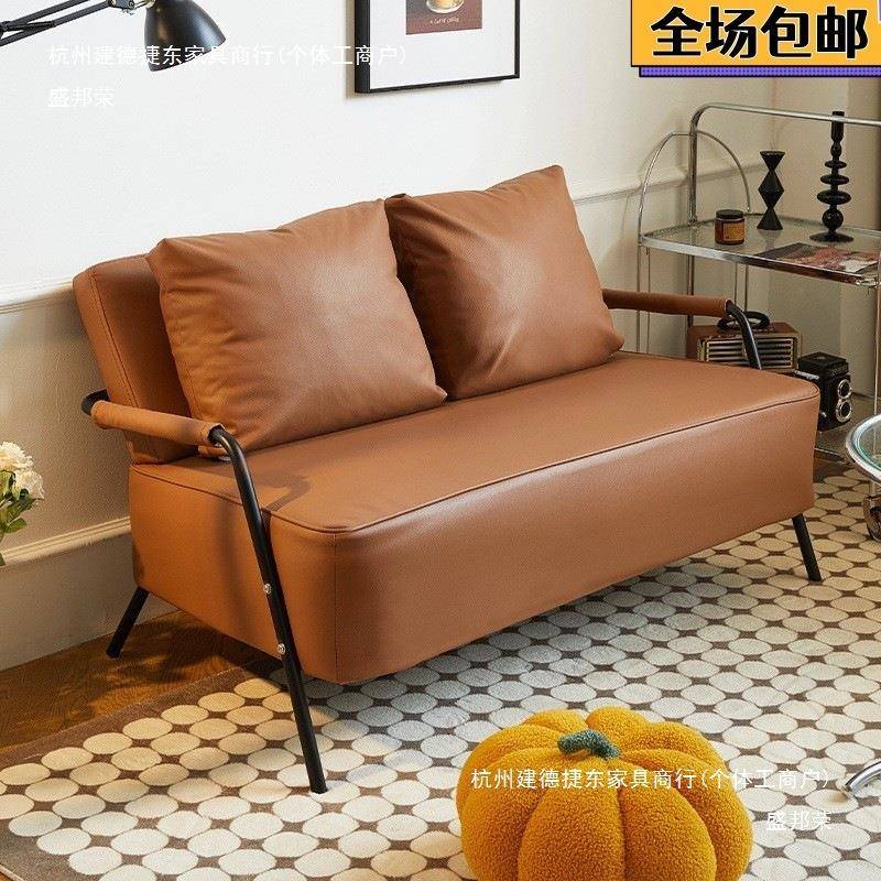 沙发小户型复古风北欧皮艺沙发客厅简约服装店出租房沙发双人沙发