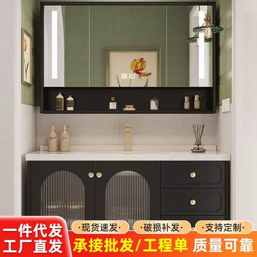 法式浴室柜组合陶瓷一体卫生间橡木烤漆洗漱台镜子收纳镜柜组合