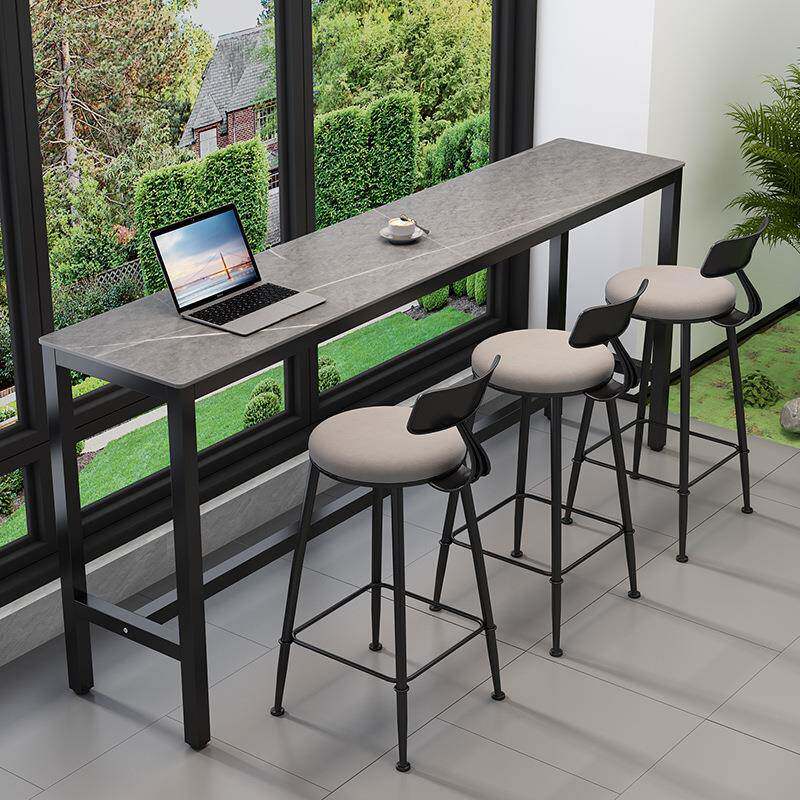 岩板吧台桌家用阳台客厅靠墙长条桌窄桌子奶茶店休闲高脚桌酒吧台