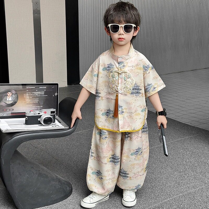 男童夏装国风套装儿童新中式汉服夏季薄款宝宝周岁礼服表演服唐装