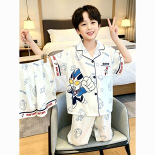 奥特曼儿童套装冰丝薄款短袖套装夏季中大童男孩卡通洋气家居服