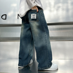 男童裤子春秋2026新款中大童帅气牛仔裤运动风男孩儿童直筒长裤潮