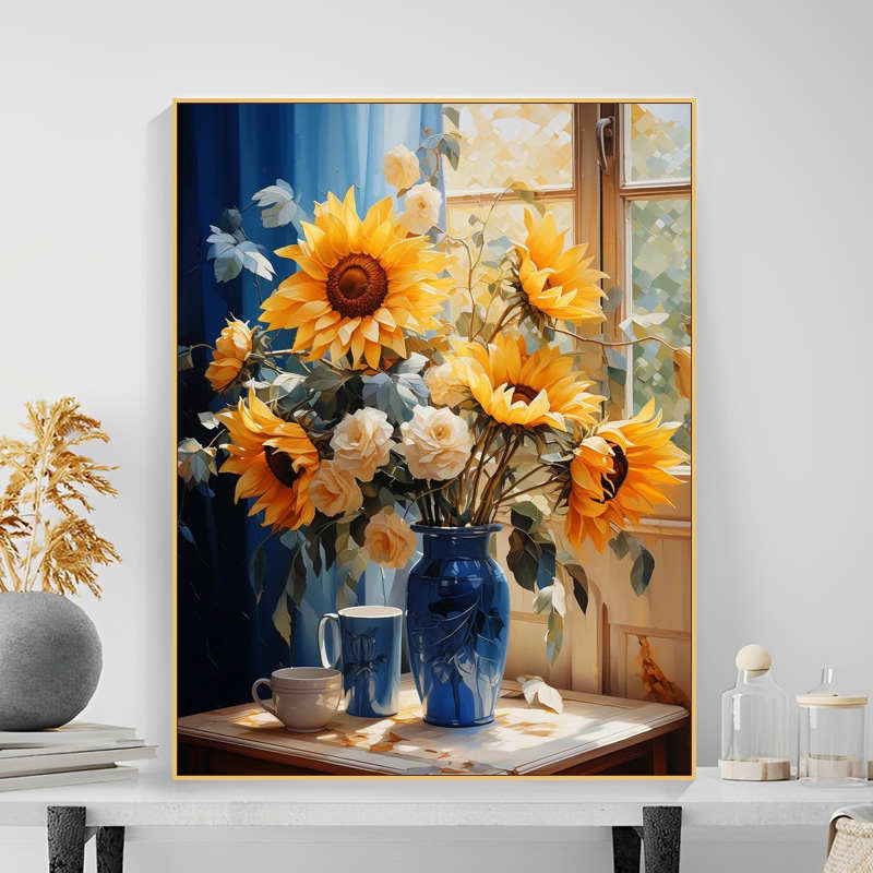 太阳花diy数字油画 向日葵手工填充涂色高级装饰油彩挂画静物花卉图片