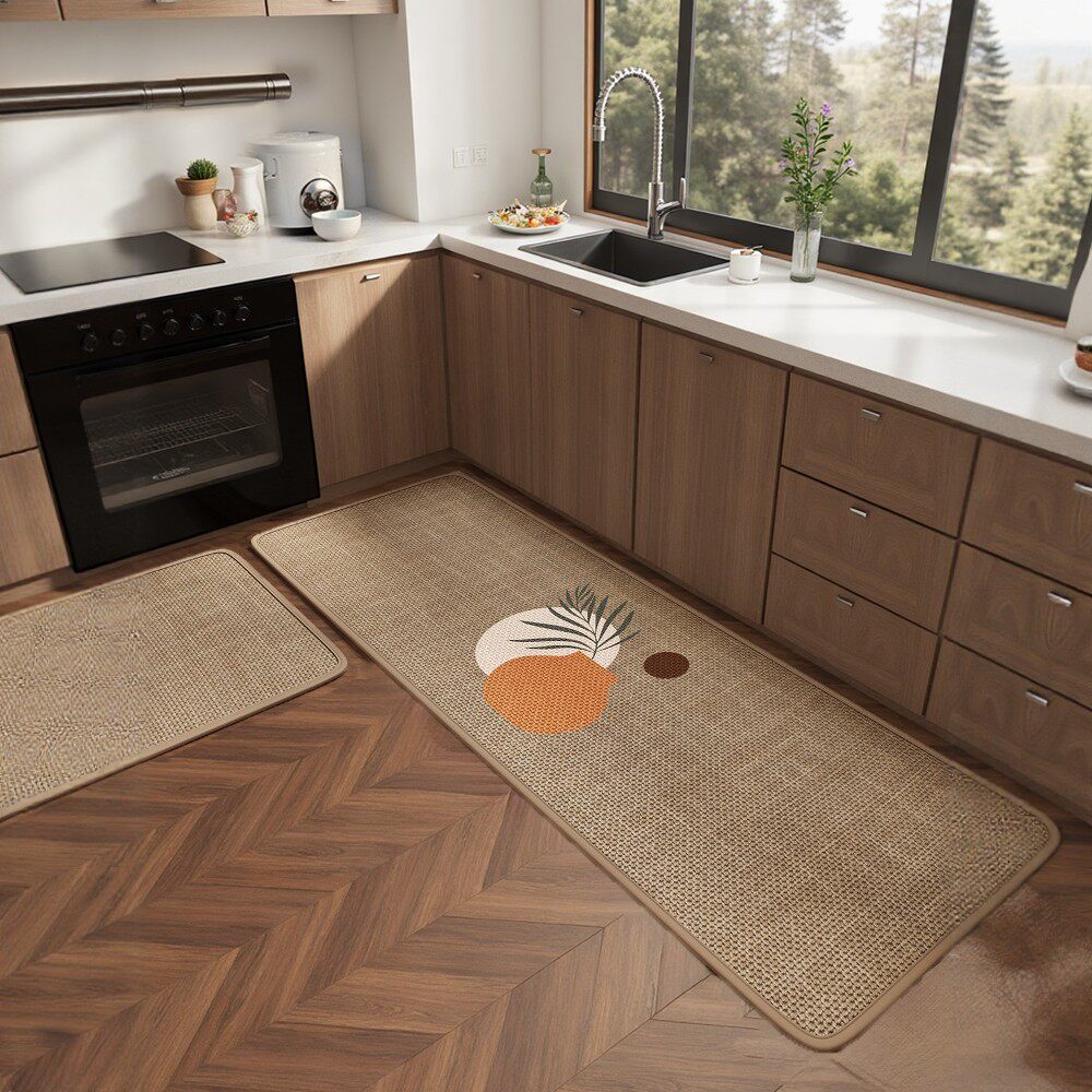 亚麻高端厨房专用地垫防滑防油防水可擦免洗轻奢高级感2026年新款