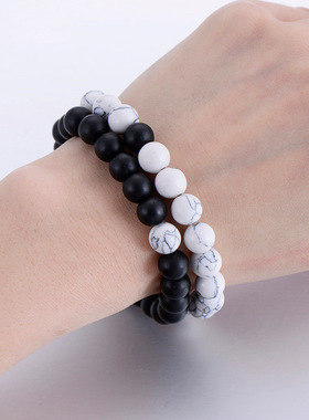 亚马逊手链新款8mm磨砂能量黑白套装串珠件套手饰