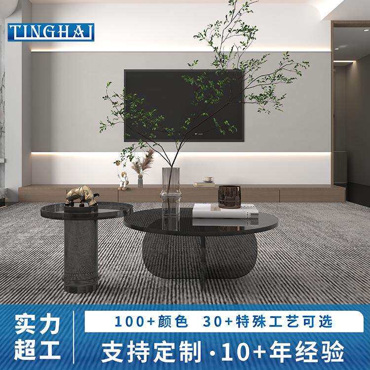 意式简约亚克力茶几边几沙发客厅办公茶几轻奢圆弧形黑色透明