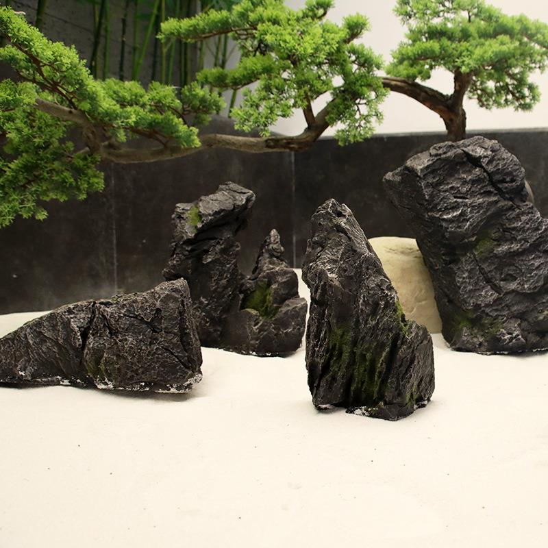 玻璃钢仿真景观石黑山石异形石假山水池草坪围边景观石头装饰摆件