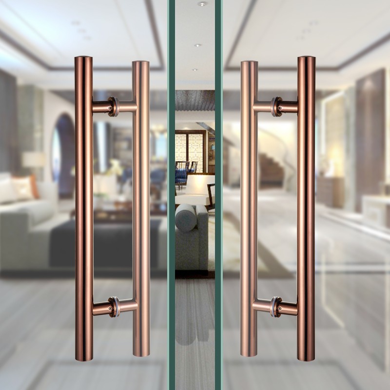 玻璃门拉手不锈钢玫瑰金本色木门把手柄KTV包厢门大门把手对装