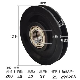 300U型钢丝绳滑轮吊车随车吊塔吊滑轮 MC尼龙滑轮配双轴承尺寸120