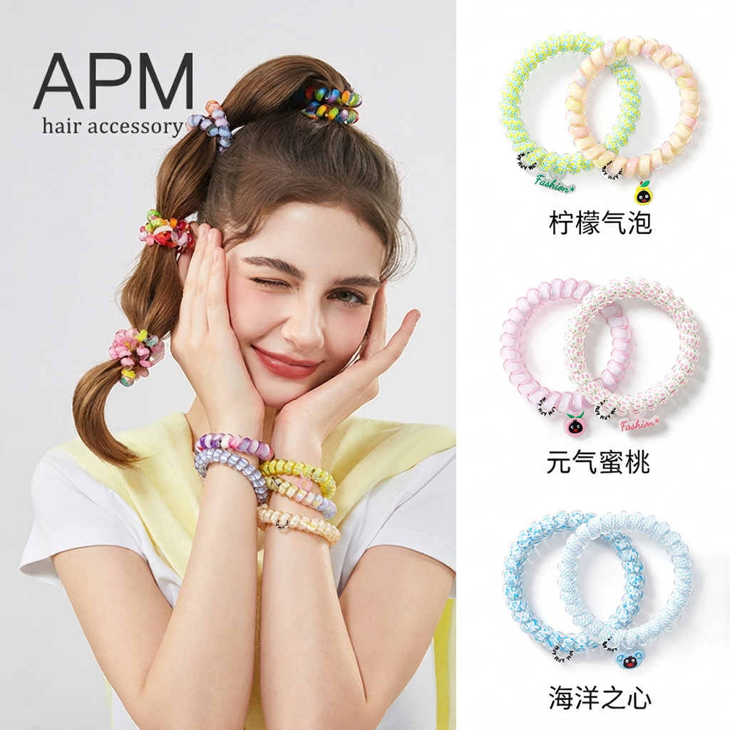 APM电话线发圈头绳女高级感高弹性韩系扎头发绳高马尾不易变形新
