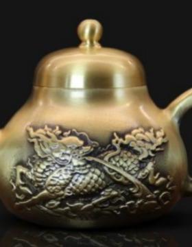 黄铜茶壶全铜小号单壶山水茶壶套装家居酒店装饰工艺品家居摆件