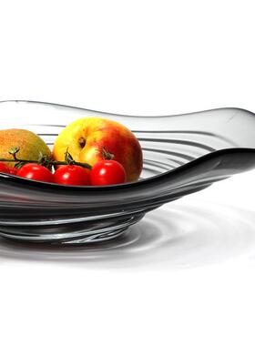 意式轻奢波浪造型玻璃水果盘装饰品创意客厅茶几摆件酒店会所摆设