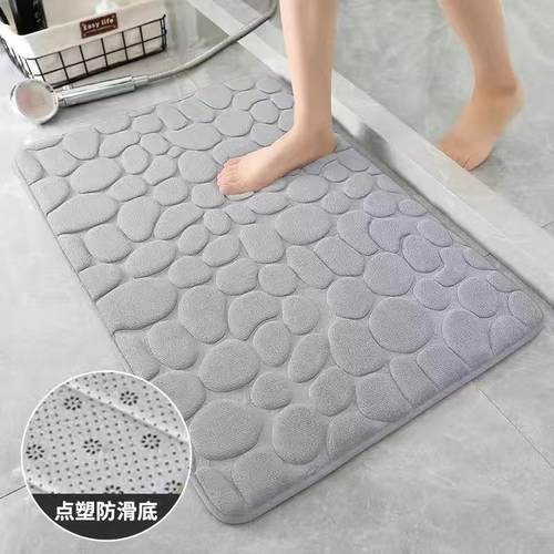 跨境亚马逊鹅卵石地垫浴室吸水脚垫珊瑚绒门垫防滑吸水记忆棉纯色