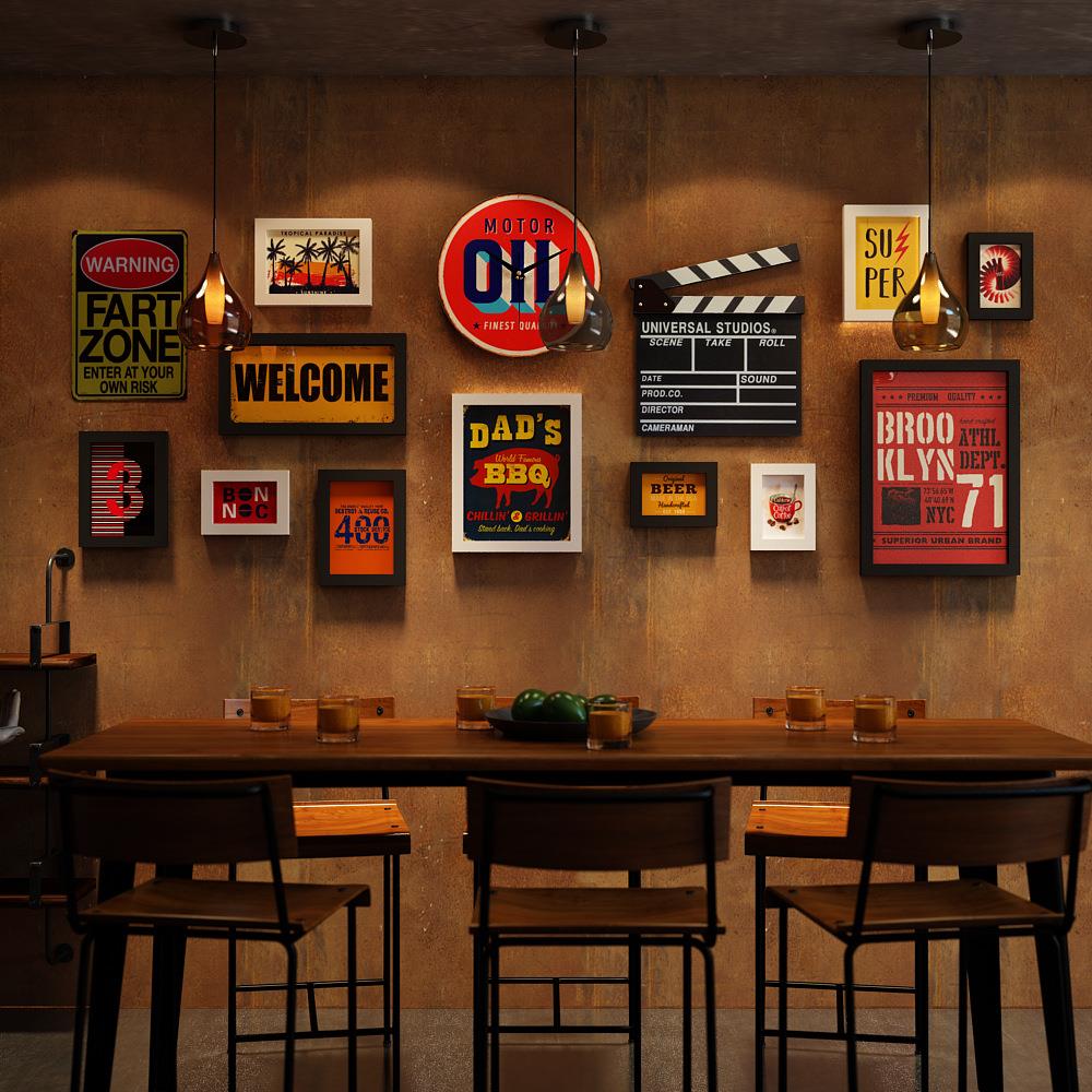 高分子_4571_复古照片墙复古组合相框餐饮装饰画可换相片真钟表