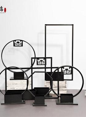 新中式创意家居电视柜玄关酒柜软装饰品铁艺花架电镀金色杏叶摆件