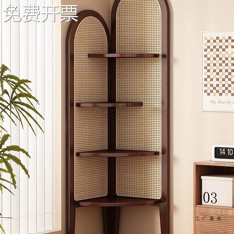 转角置物架实木落地墙边角收纳柜客厅三角柜子餐厅拐角书架储物柜