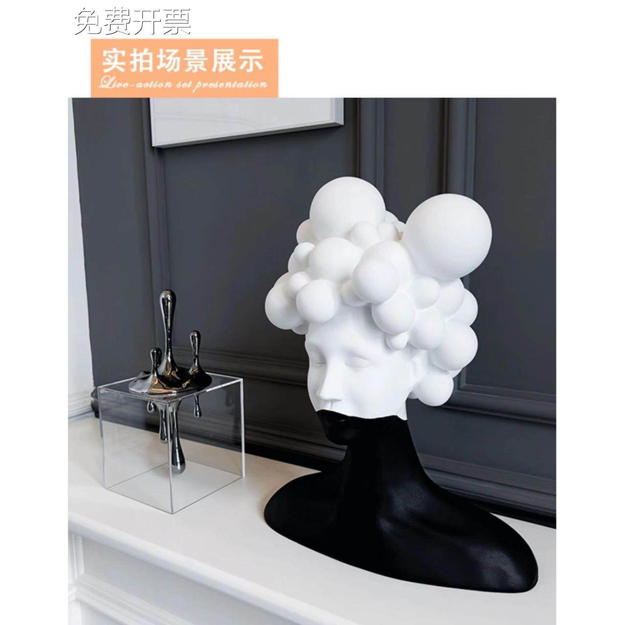 现代简约艺术人物雕塑树脂摆件样板间客厅创意黑白女郎软装饰品