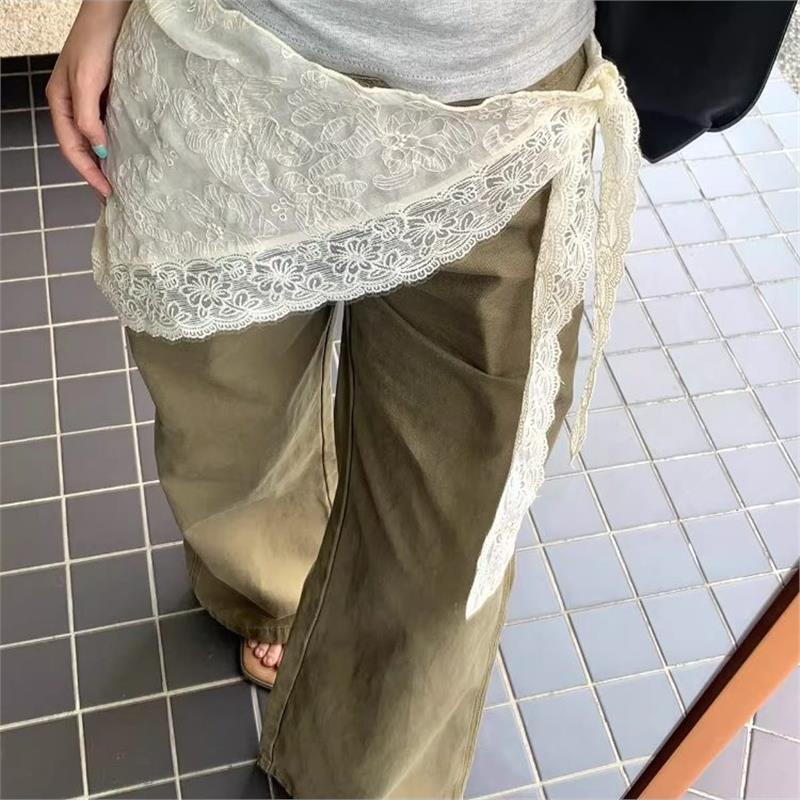 小众叠穿神器蕾丝花朵三角巾屁帘系带半身裙帘丝巾腰带