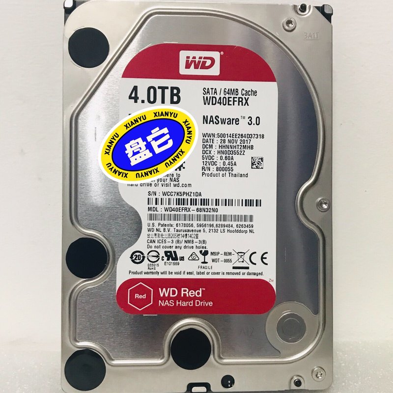 议价西数4TB红NAS硬WD40EFRX个人储存nas盒硬